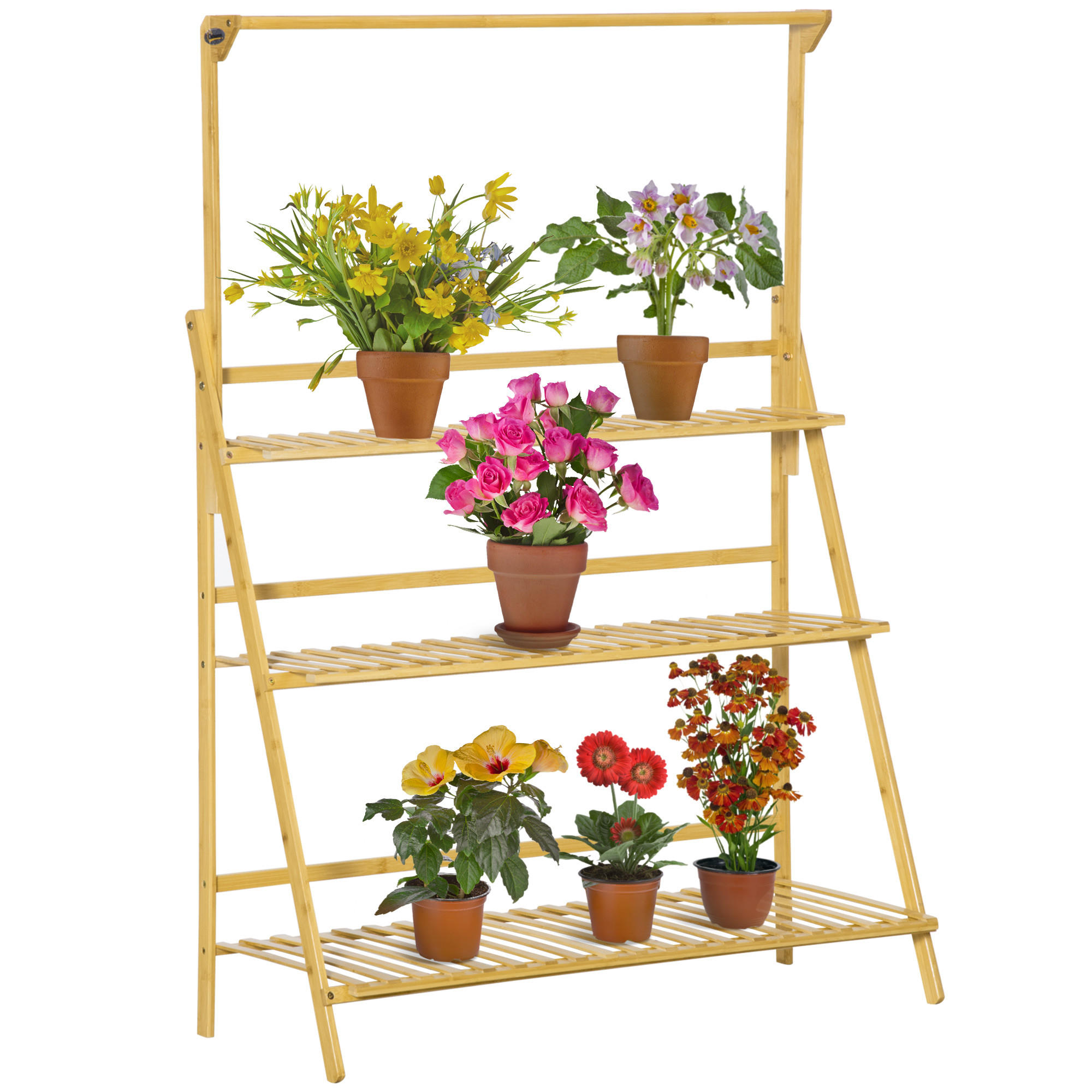 BLUMENTREPPE, Bambus, Naturholz - Naturfarben, Holz (40/143/100cm) - Outsunny