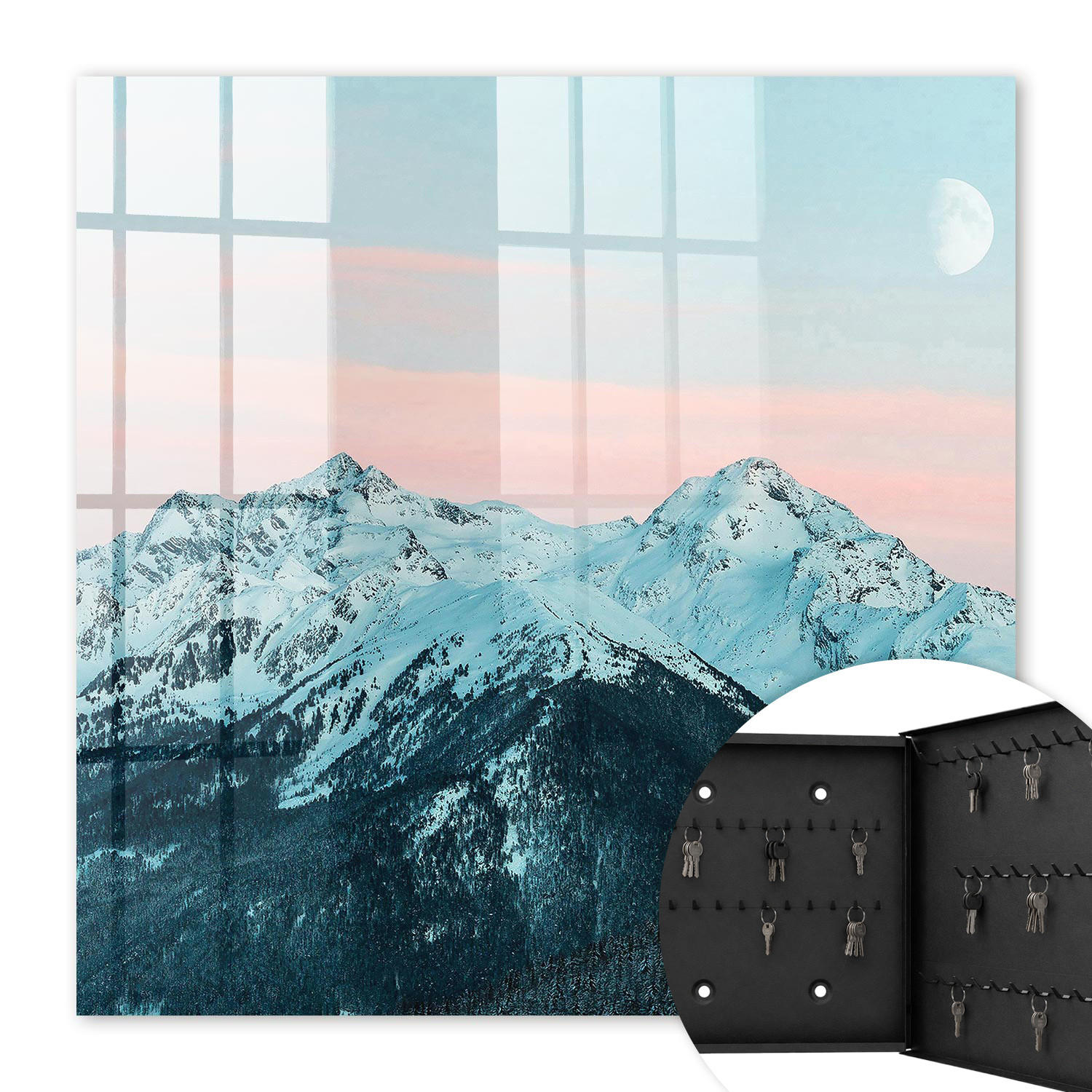 SCHLÜSSELBOX Schwarz 30x30 cm- Türöffnung nach rechts - Bergfrieden - Weiß, Metall (30/30/5cm) - TULUP
