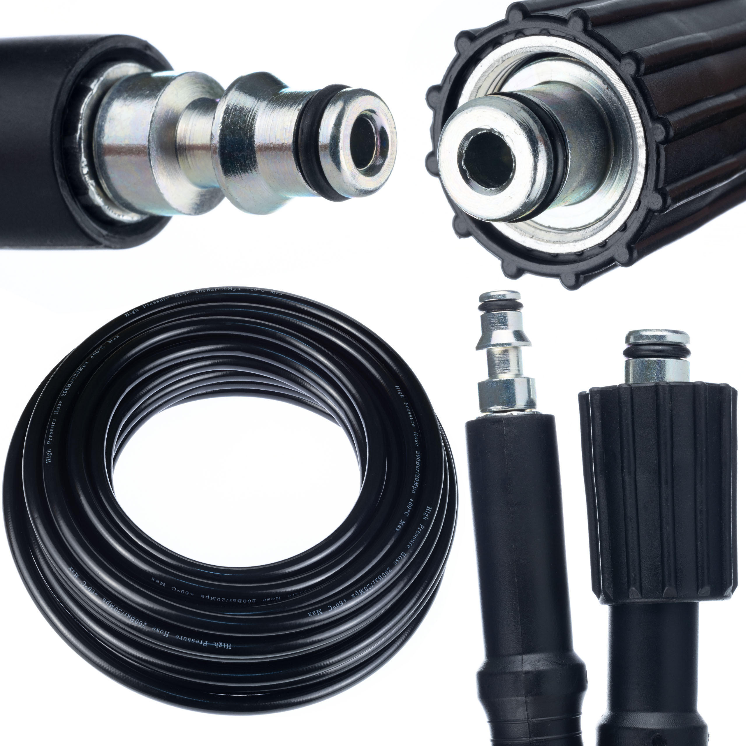 SCHLAUCH M22-QC Hochdruck, 15 m, 200 bar, 60 °C, Nylonmantel, Schnellkupplung M22 - Multicolor, Kunststoff/Metall (28/8/28cm)