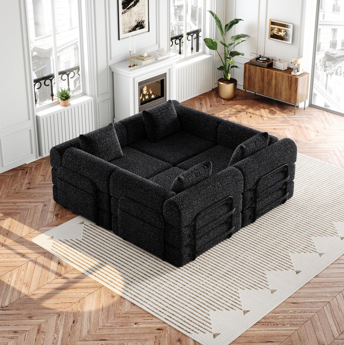 SCHLAFSOFA 2-in-1 aus Chenille mit Armlehnen-Staufach, 91,4/183,8/69,8 cm, Schwarz - Schwarz, Textil (91.4/69.8/183.8cm) - Redom