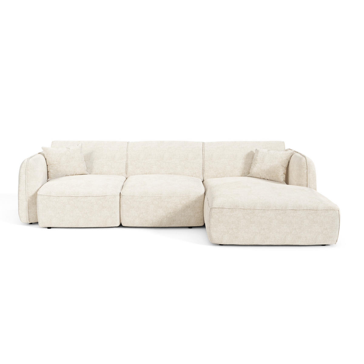 ECKSOFA rechtwinklig LOMI Geprägter Samt Creme 272cm - Creme, Textil (272/90cm) - Premium Interiors