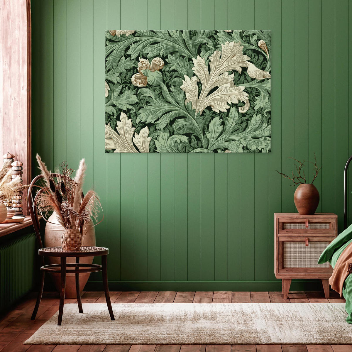 LEINWANDBILD Blätter Vintage Grün 100x70 cm - Multicolor, Holzwerkstoff (100/70cm) - Wallarena