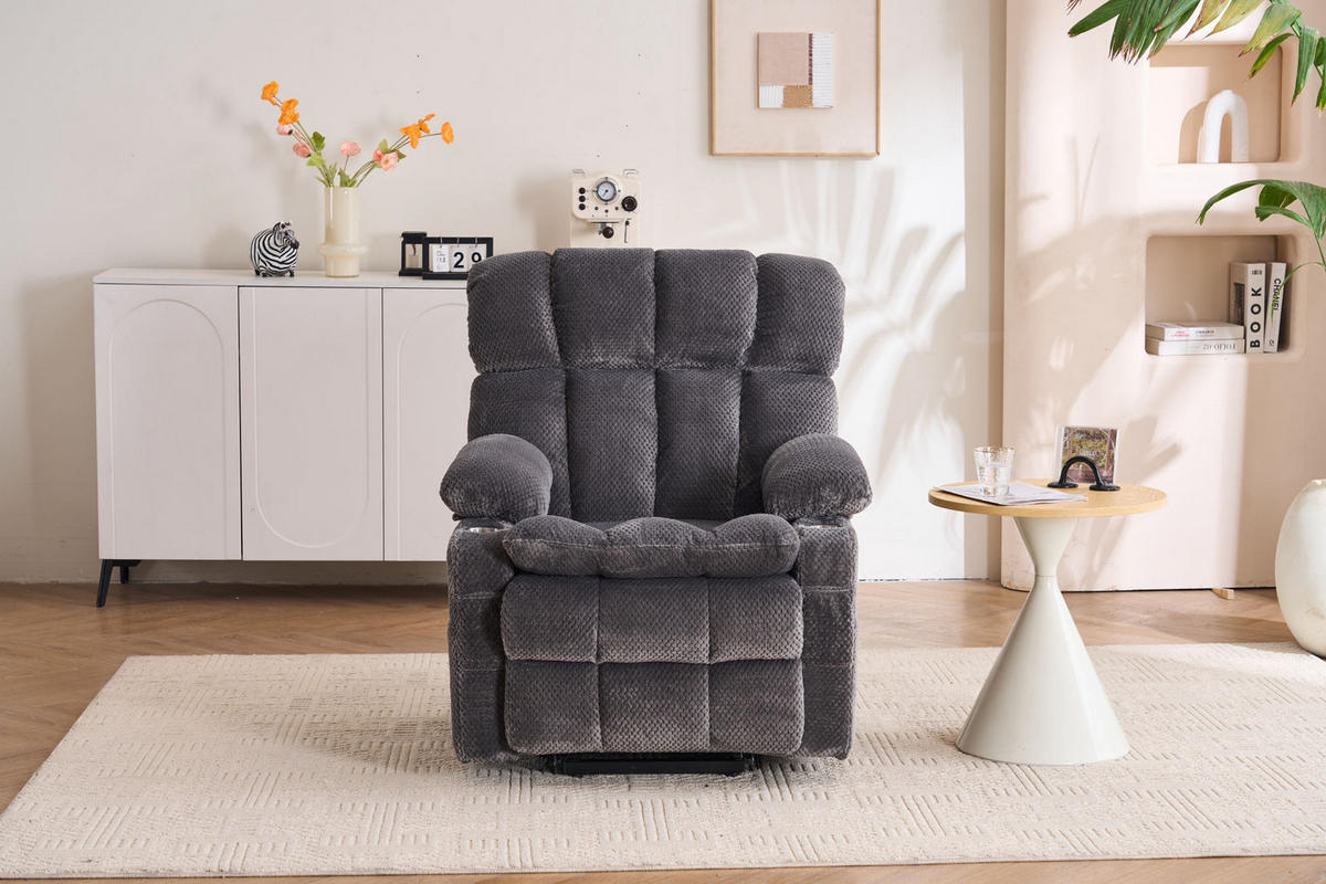 ELEKTRISCHER TV-Sessel in Grau 91x91x106,5 cm mit Aufstehhilfe, Massage- und Heizfunktion - Grau, Textil (91/106.5/91cm) - IVMEU