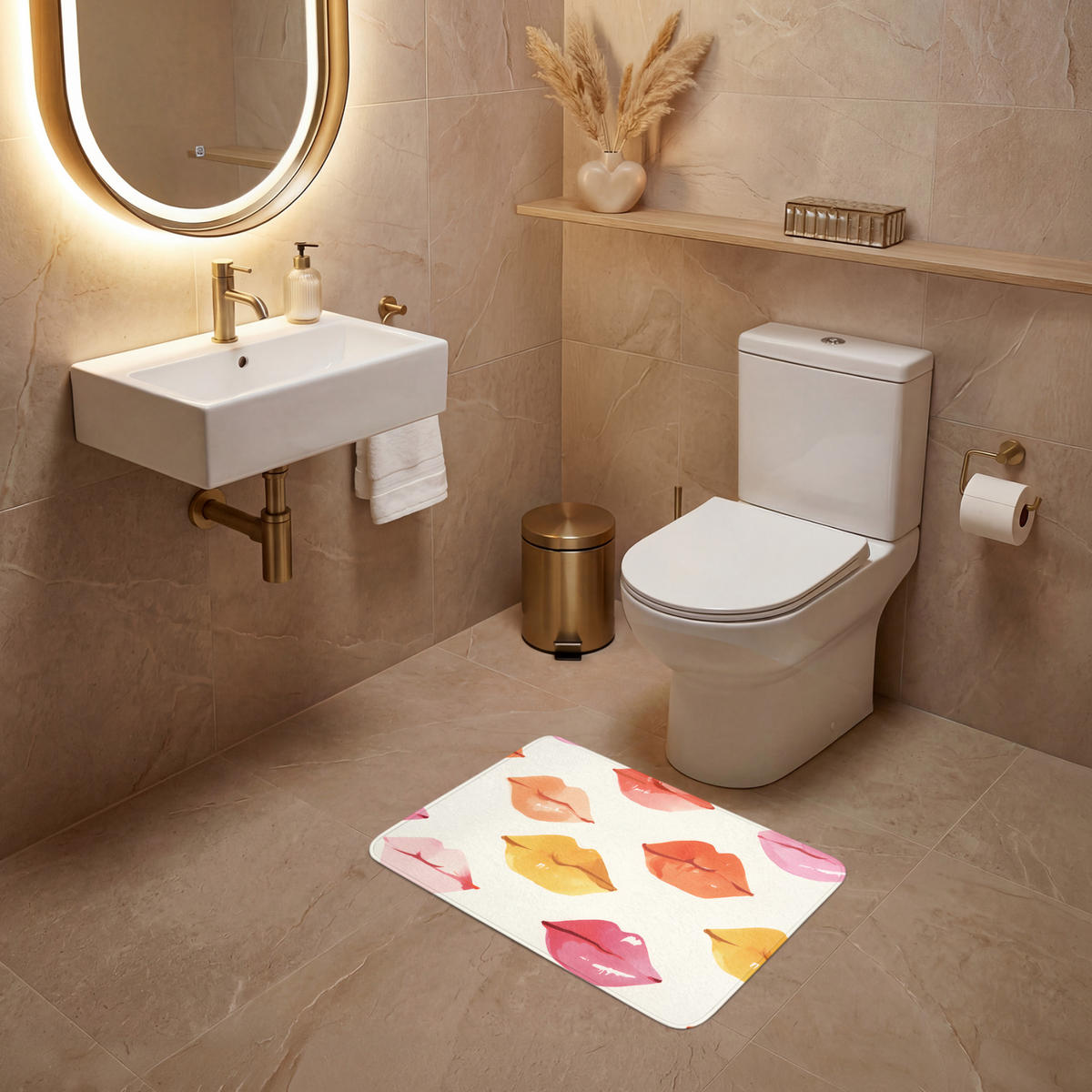 WC PŘEDLOŽKA Rty - barevné - lesklé 60x40 cm - růžová, textil/plast (60/1cm) - OnlyWow