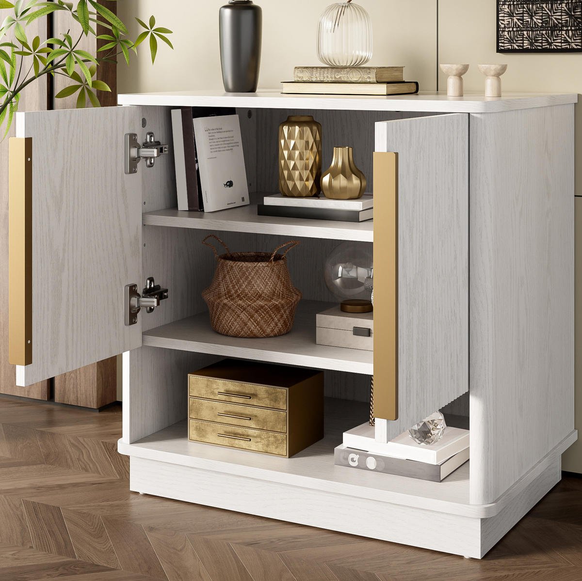 SCHUHSCHRANK 60/40/61 cm in Weiß mit 2 Türen und offenem Fach - Weiß, Holzwerkstoff (60/61/40cm) - Flora Grace