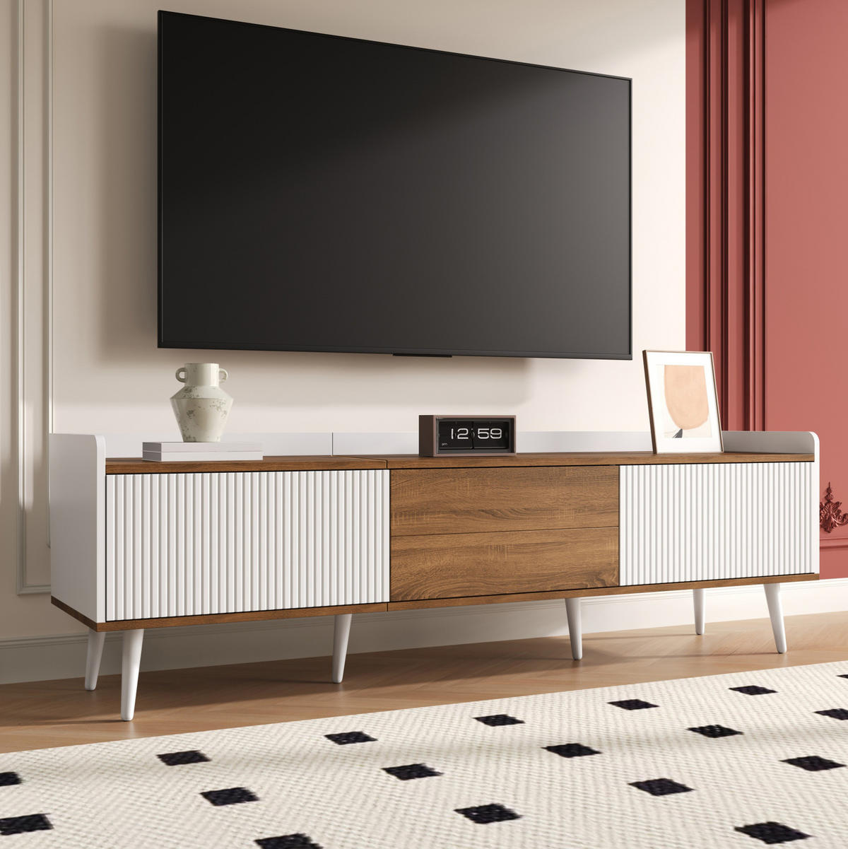 TV-SCHRANK dreitürig in Weiß und Natur 160/39/49.5 cm - Weiß, Holzwerkstoff (160/49.5/39cm) - Redom