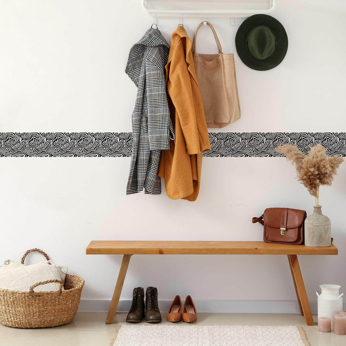 TAPETENBORDÜRE selbstklebend schwarz-weiß ABSTRAKTION moderne Muster - Schwarz/Weiß, Papier (10/300/300cm) - Muralo