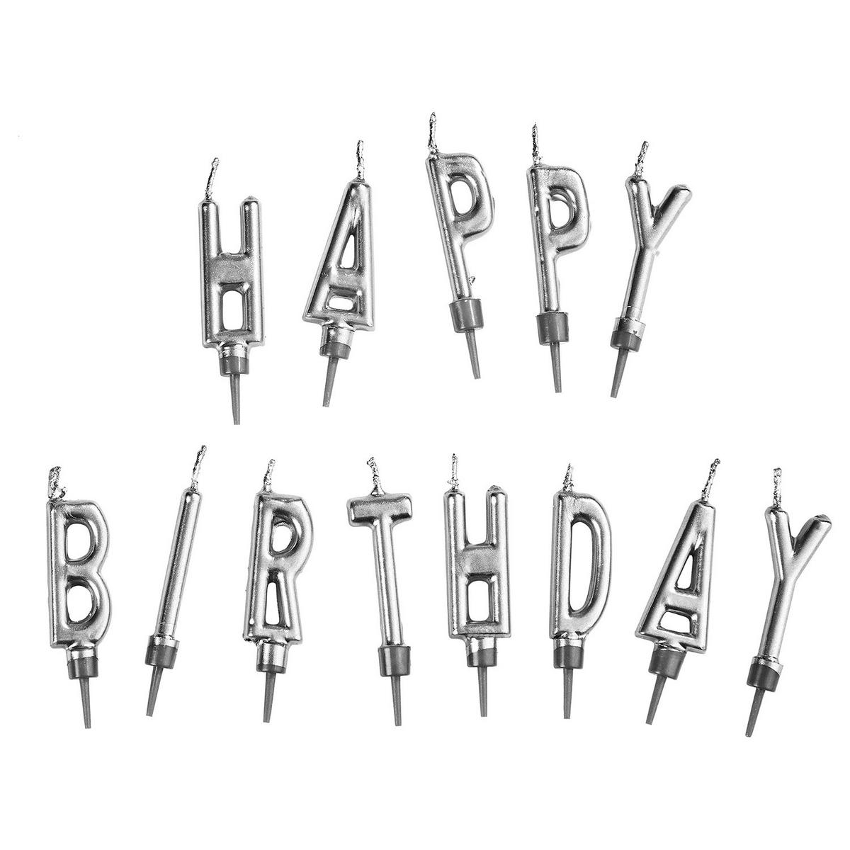 KERZE (12er Set) Happy Birthday - Silberfarben, Paraffin (16/19/19cm) - BUTLERS