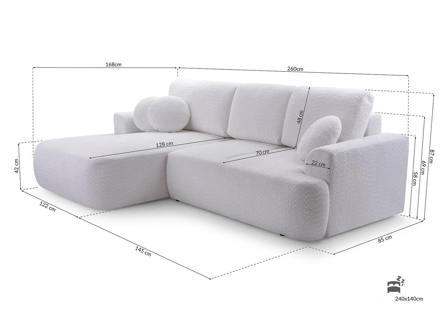 Thumbnail - Luxkor24 Ecksofa, Schwarz, Textil, 4-Sitzer, L-Form, Ottomane rechts,L-Form, 260x168 cm, Wohnzimmer, Sofas & Couches, Wo...