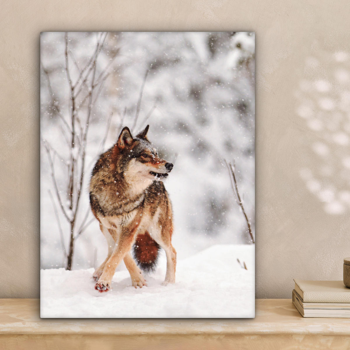 LEINWANDBILD Wolf - Winter - Schnee - Natur - Tiere 30x40 cm - Haselnussfarben, Textil (30/40cm) - MuchoWow