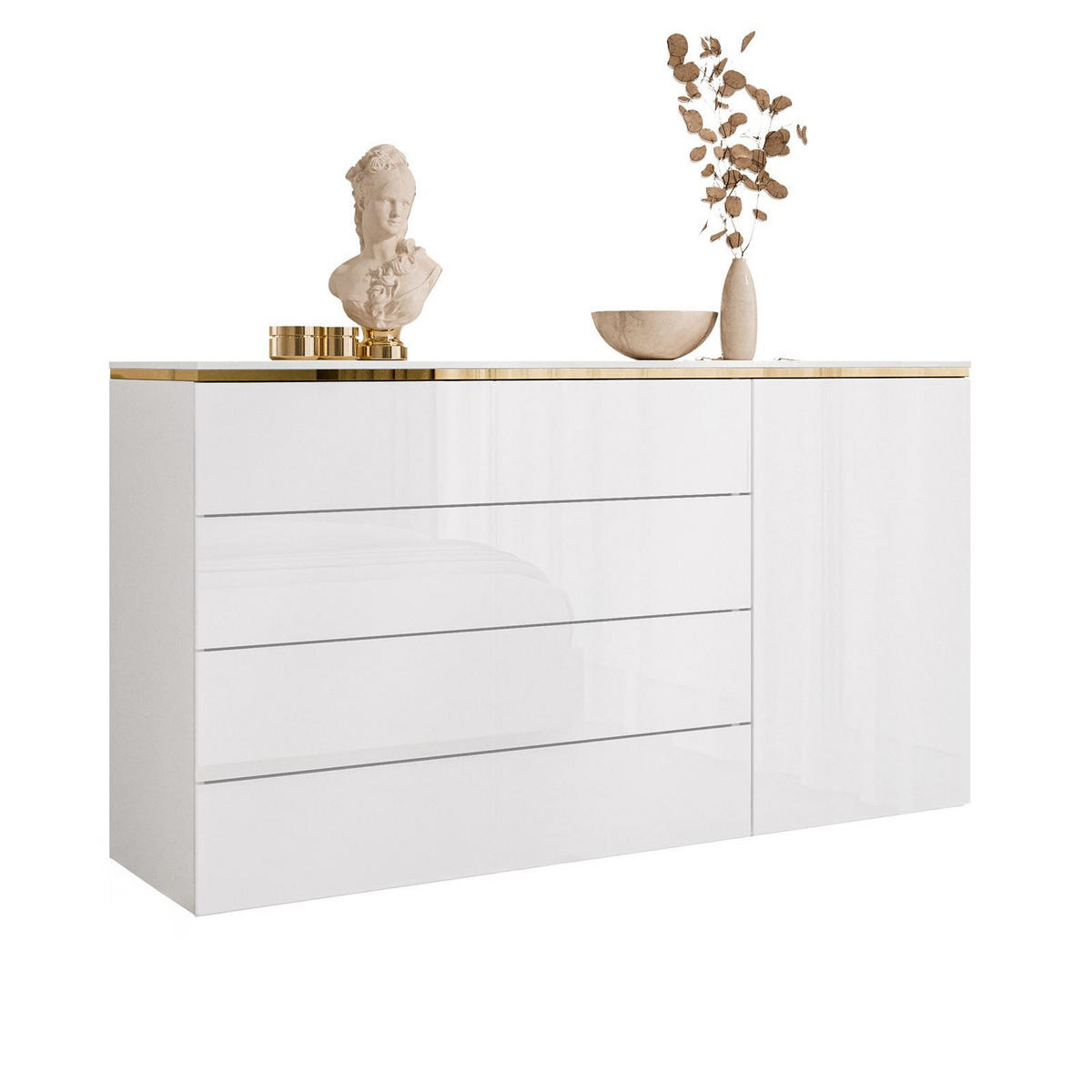 KOMMODE HÄNGENDE AURORA 4S1D Weiß / Weiß hochglanz - Weiß Hochglanz, Holzwerkstoff (140/76/40cm) - Lookway