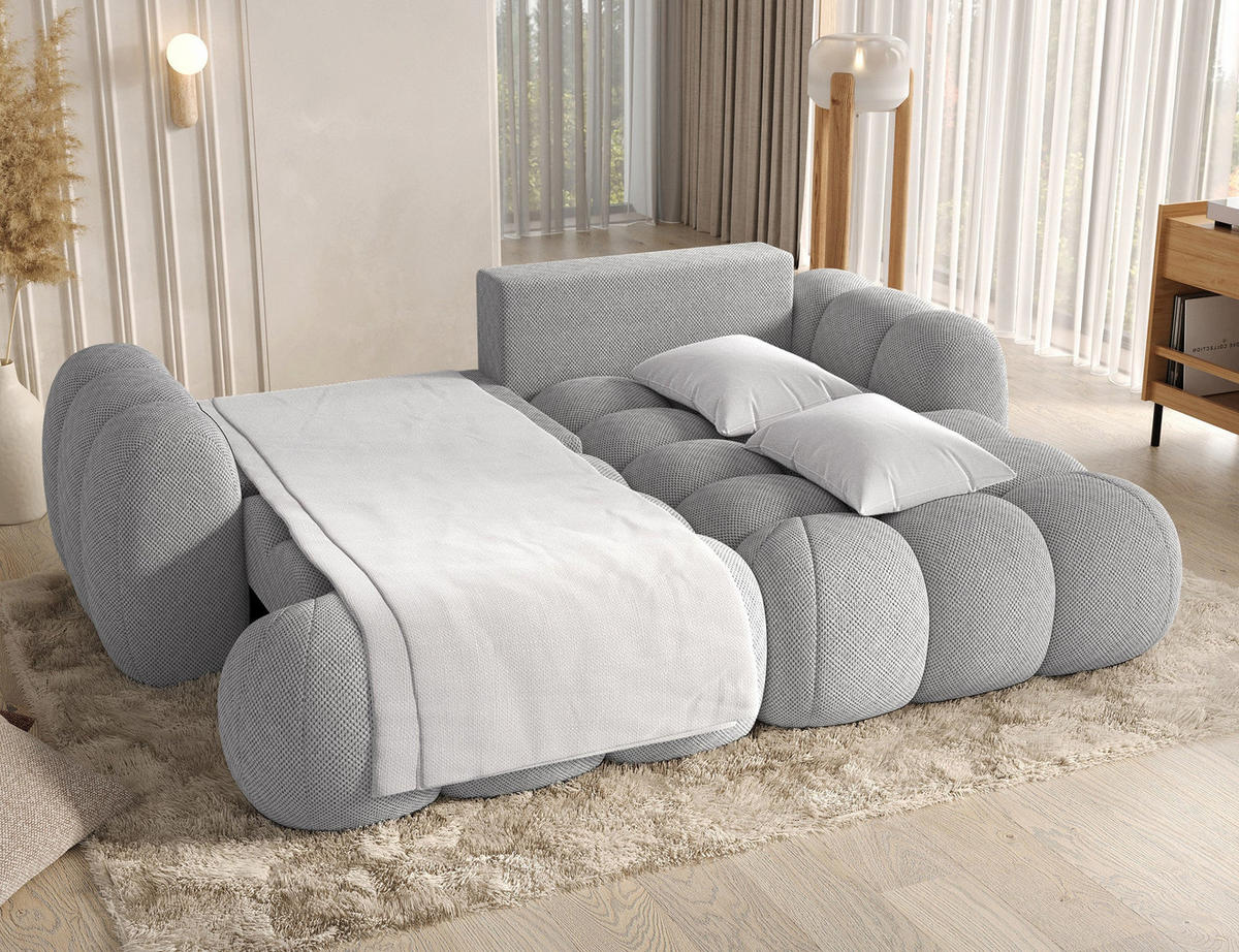 ECKSOFA COVELION L-Form – Schlaffunktion, Bettkasten, Wellenfederung, HR-Kaltschaum, inkl. Kissen, moderner Wohnkomfort - Grau, Kunststoff (167/260cm) - Wohnideebilder