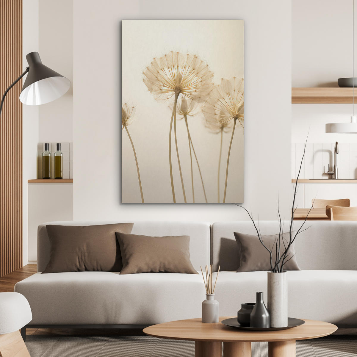 AKUSTIKBILD Sonnenlicht - Löwenzahn - Botanisch - Blumen Wanddeko 60x90 cm - Creme, Kunststoff (60/90/0.9cm) - MuchoWow