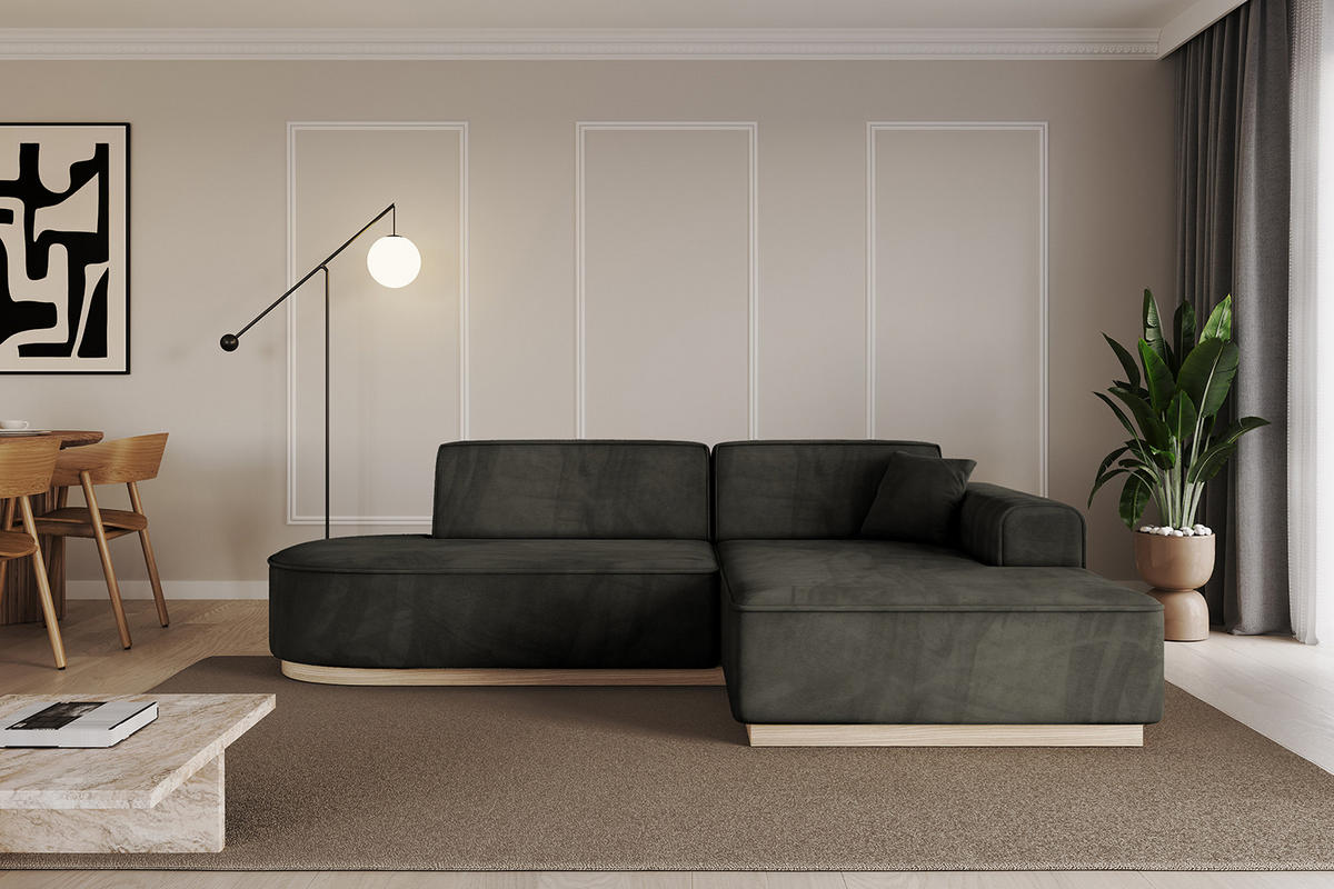 ECKSOFA Ottomane Rechts IREA-L1 - 232x165x80 cm Schwarz - Schwarz, Holzwerkstoff/Textil (232/165cm) - ALTDECOR