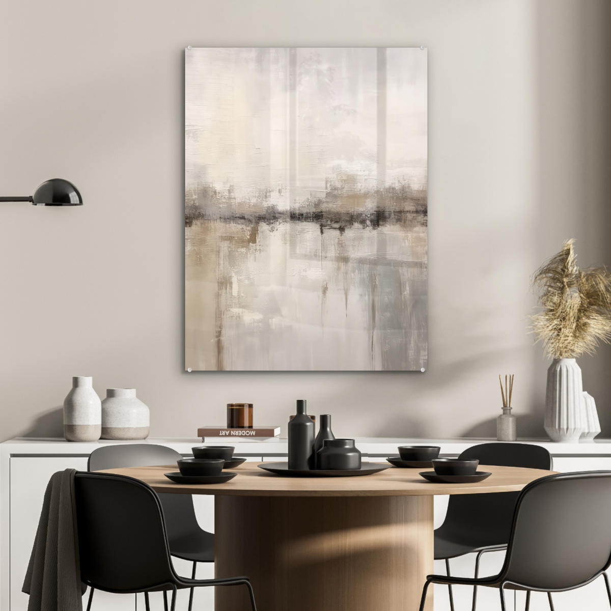 ACRYLGLASBILD Moderne Kunst - Abstrakt - Beige 60x80 cm - Beige, Glas (60/80cm) - MuchoWow