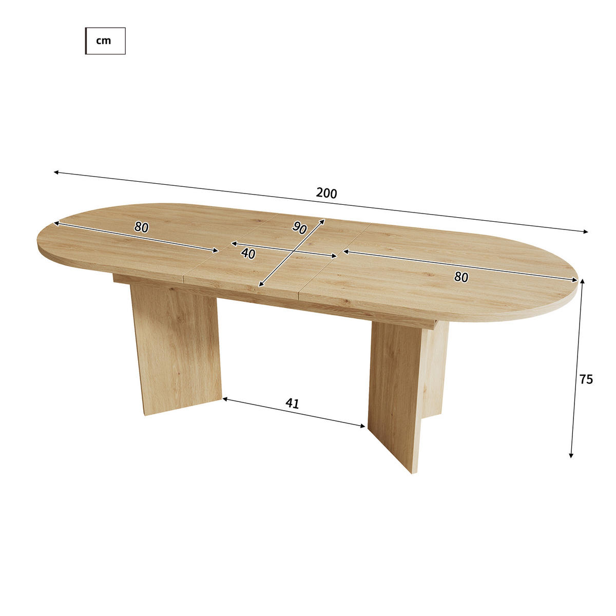 AUSZIEHBARER Esstisch mit abgerundeten Ecken, verstärkte Platte - Multicolor, Holz (200/90/75cm) - Meubles Cosy