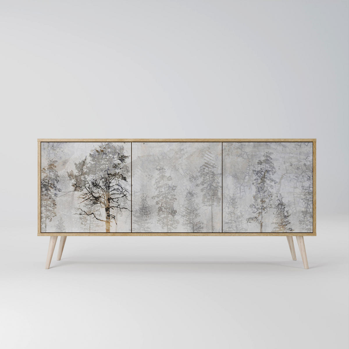 SIDEBOARD FADE IN THE TREES, Eicheneffekt, 164,5x42x77,5 cm, 3 Türen - Eichefarben/Buchefarben, Holzwerkstoff/Buchenholz (164.5/77.5/42cm) - SpaceRebels