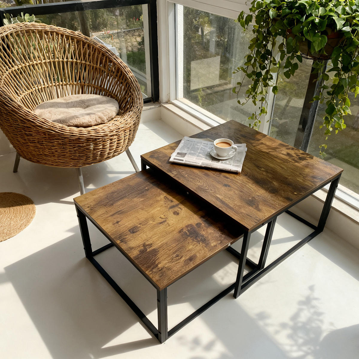 2-TLG.SATZTISCH-SET - Multicolor, Holzwerkstoff/Kunststoff (75/75/42cm) - Relaxdays