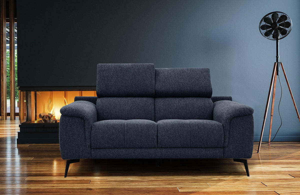 SOFA FIERO 2-Sitzer, dunkelblau - Schwarz/Dunkelblau, Holzwerkstoff/Textil (170/82/103cm) - Courtois Laville