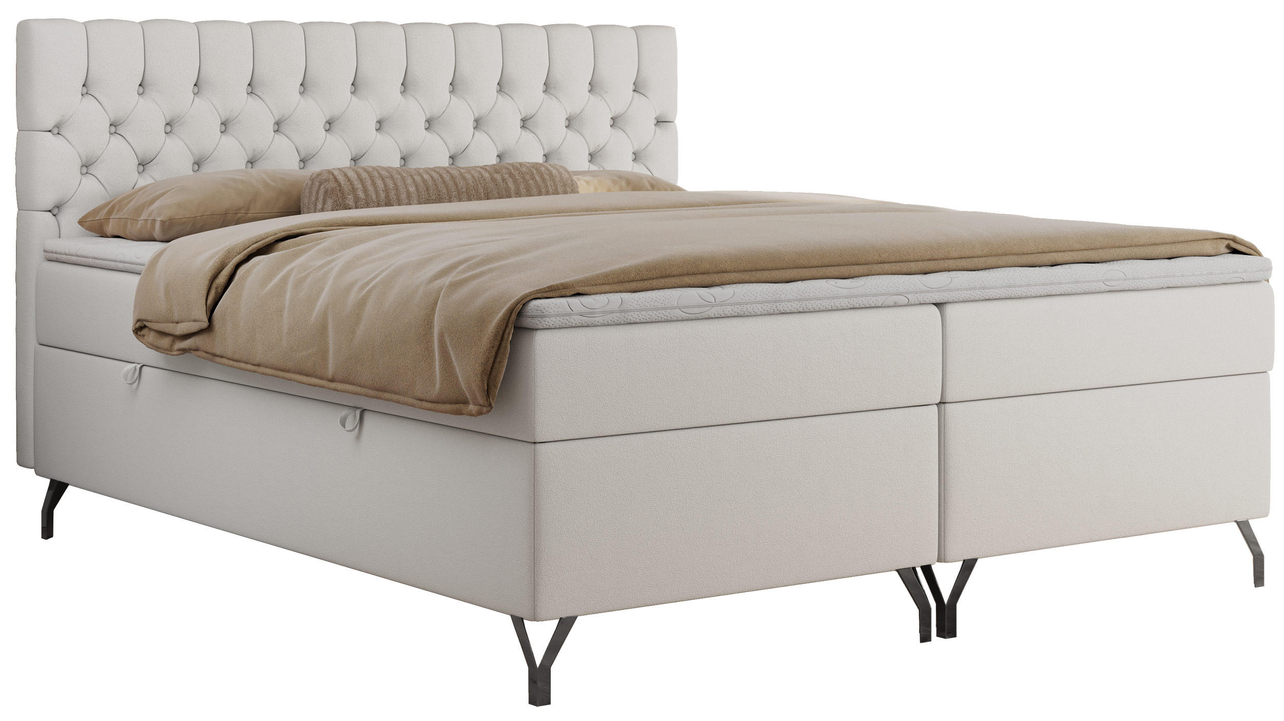 BOXBETT GRIMALDI 200/200 Weiß Kunstleder - H3 - Weiß, Holz/Textil (200/200cm) - MKS