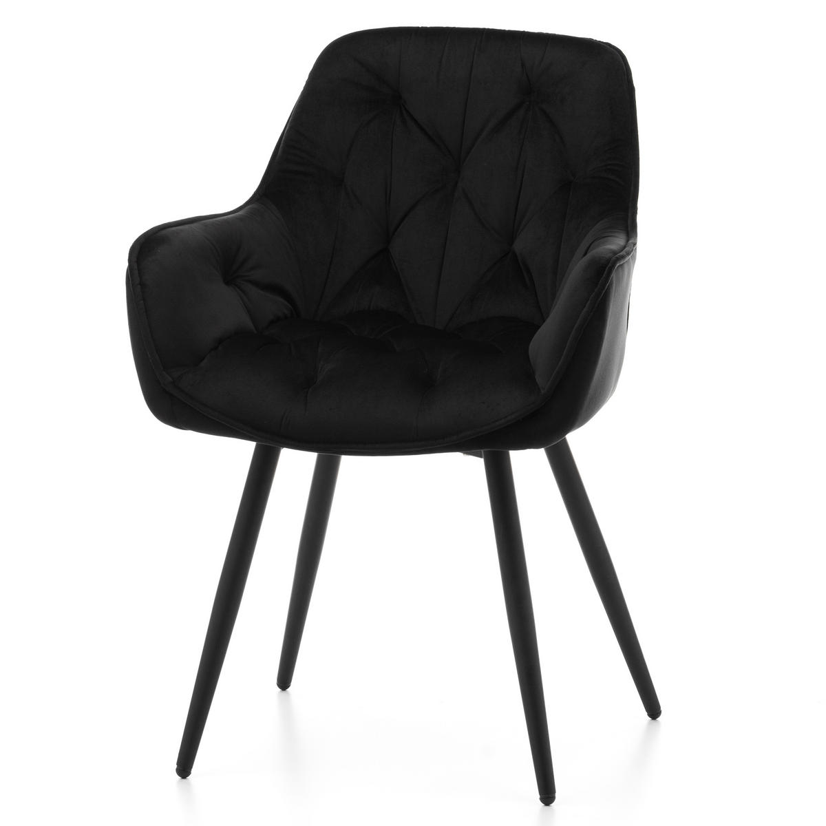 STUHL SIENA gepolstert mit Steppung - schwarz schwarze Beine - Samt Velours - Schwarz, Textil/Metall (58/87/61cm) - NEW HOME