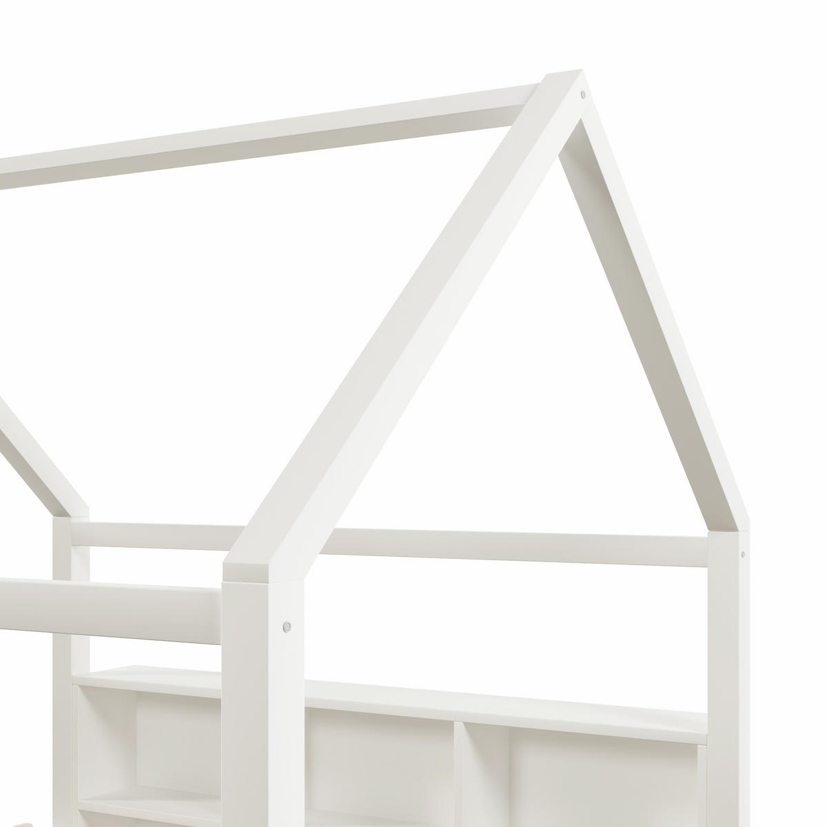 KINDERBETT 140/190 cm Weiß, mit Gitter, LED-Licht, offenen Staufächern und Hausdesign - Weiß, Holz