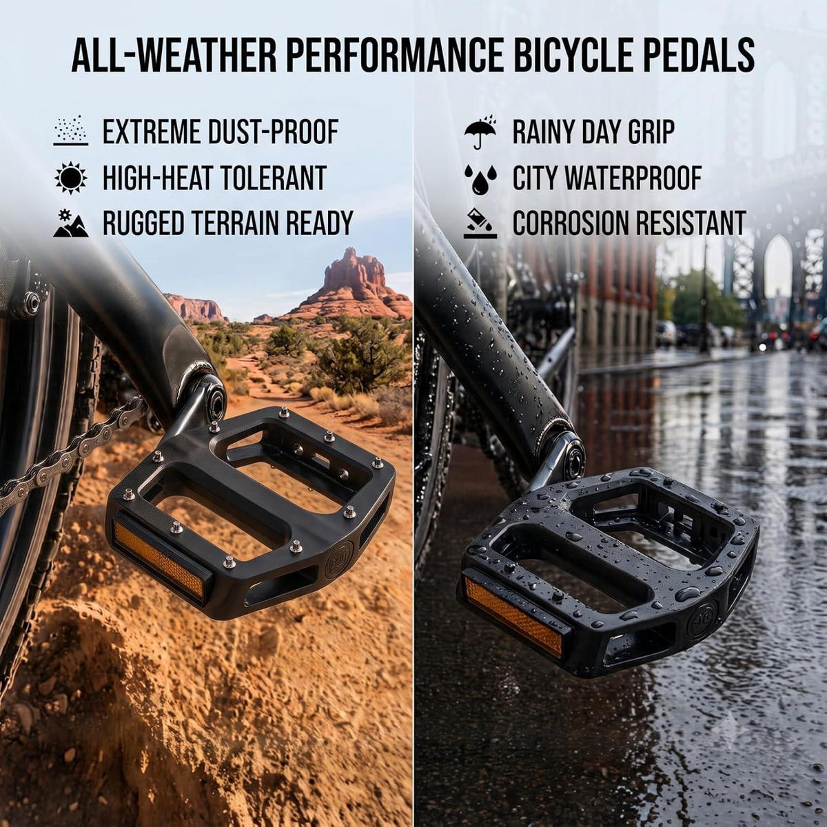FAHRRADPEDALE 9/16 Zoll Mountainbike Rennrad mit Reflektoren und rutschfestem Profil - Schwarz, Metall (9.5/2.2/10cm)