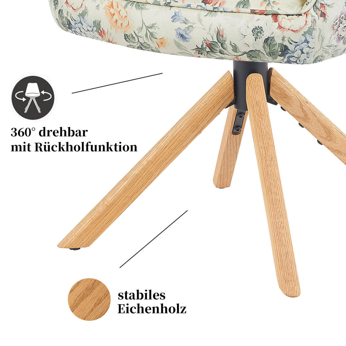 DREHSTUHL Mika-Lara 2er-Set - Honigeiche/Multicolor, Eichenholz/Holz (60/87/65cm) - DUBI Möbel