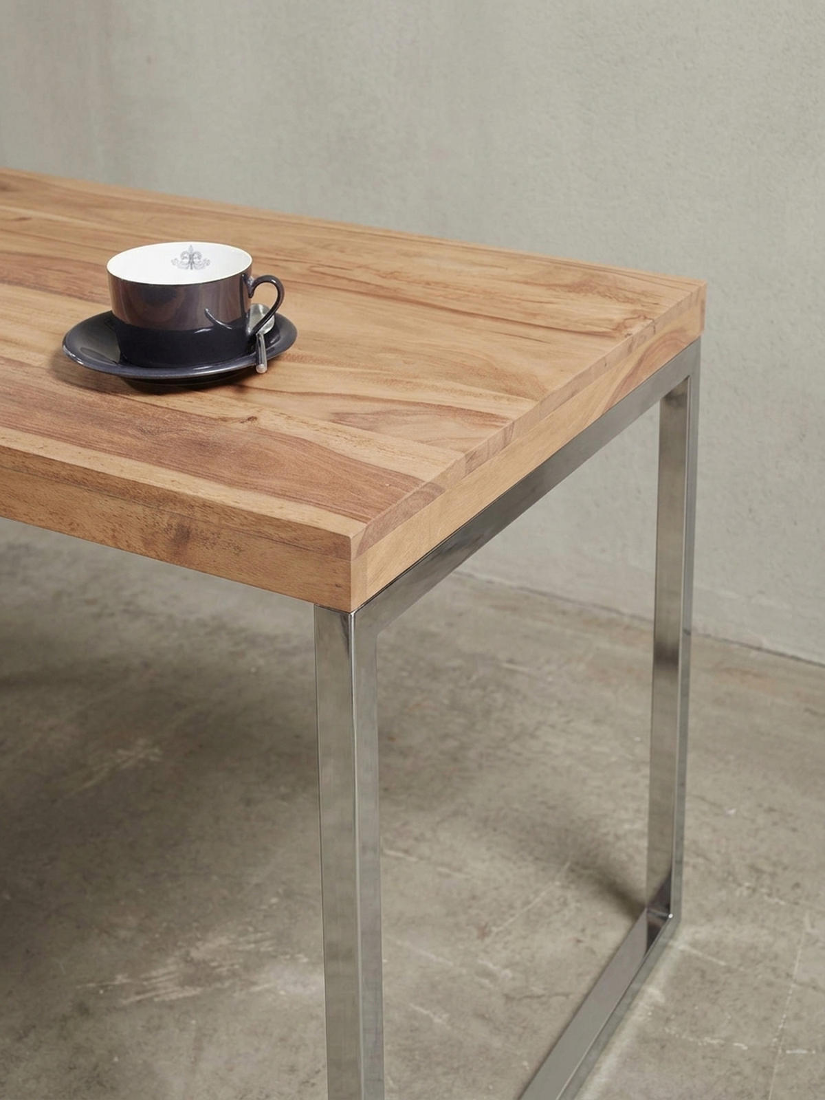 SCHREIBTISCH Massivholz Landhausstil Chromgestell ISEN, Beige 120x60x76 cm - Beige/Silberfarben, Holz/Metall (60/120/76cm) - KADIMA DESIGN