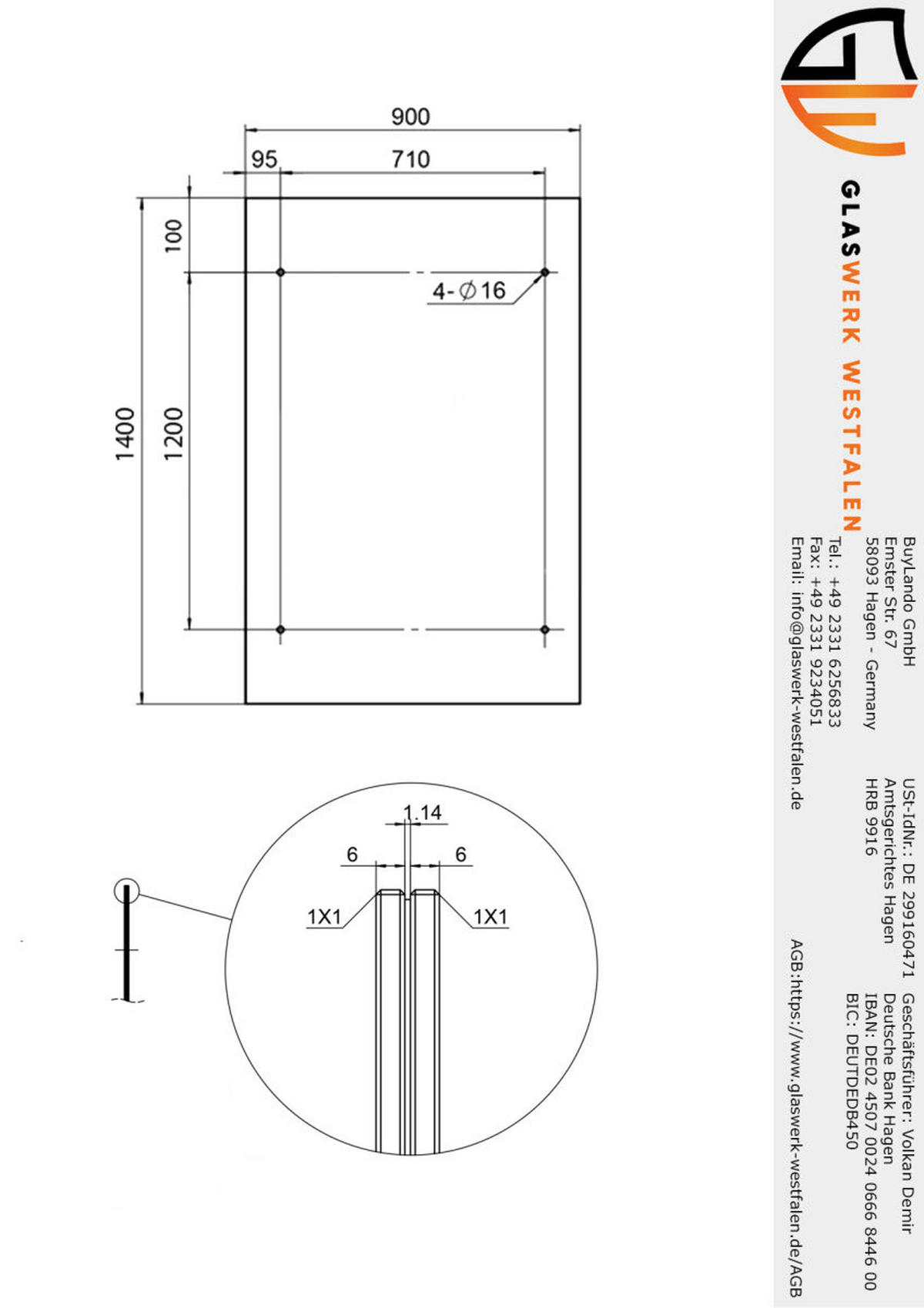 GLASVORDACH 140x90 cm Sicherheitsglas Edelstahl Klarglas L-Schwarz - Transparent, Glas (140/1.31/90cm) -  Glaswerk Westfalen