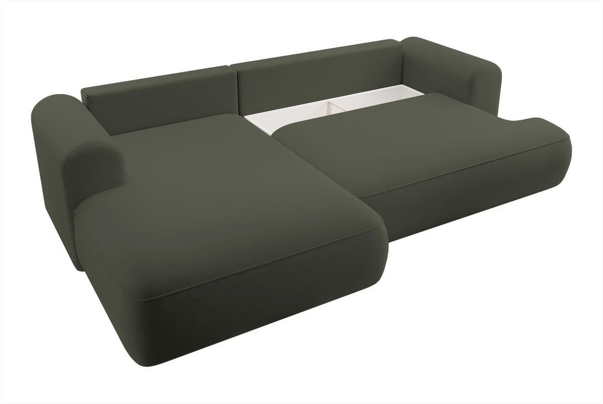 ECKSOFA Ovo Olivgrün Velours - Schwarz/Olivgrün, Kunststoff/Textil (260/165cm) - Selsey