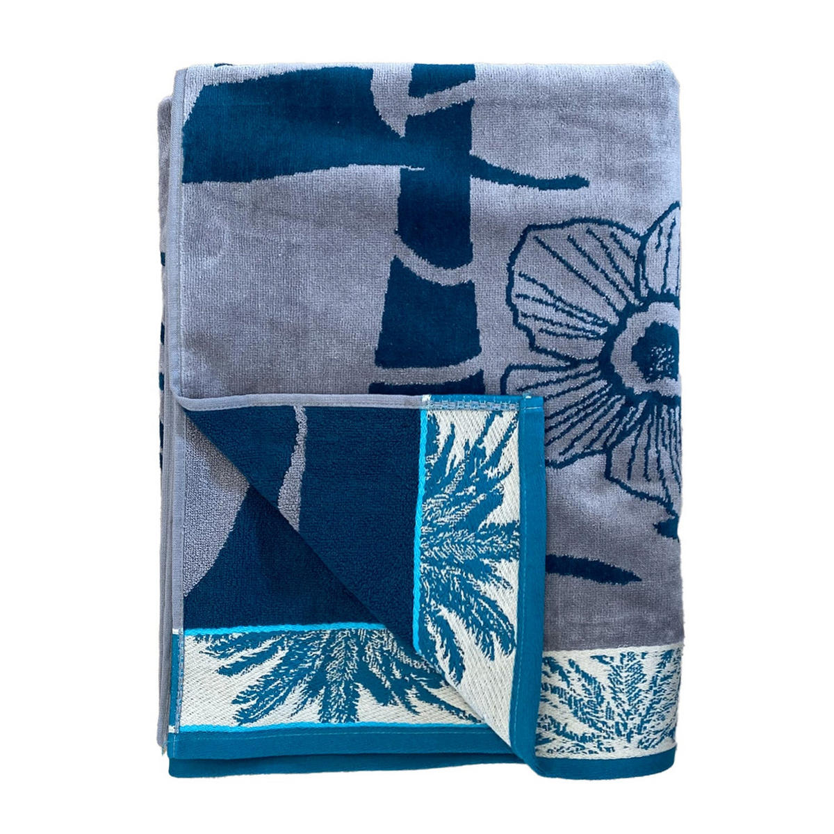 STRANDTUCH Frottee Samt Jacquard Blau 100x175 470g/m² - Dixon - Blau, Textil (100/175cm) - LE COMPTOIR DE LA PLAGE