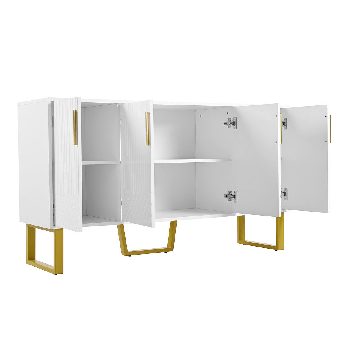 SIDEBOARD 140/40/80 cm in Weiß Hochglanz mit 4 Türen & Metallbeinen - Weiß, Holzwerkstoff (140/80/40cm) - BEAOK