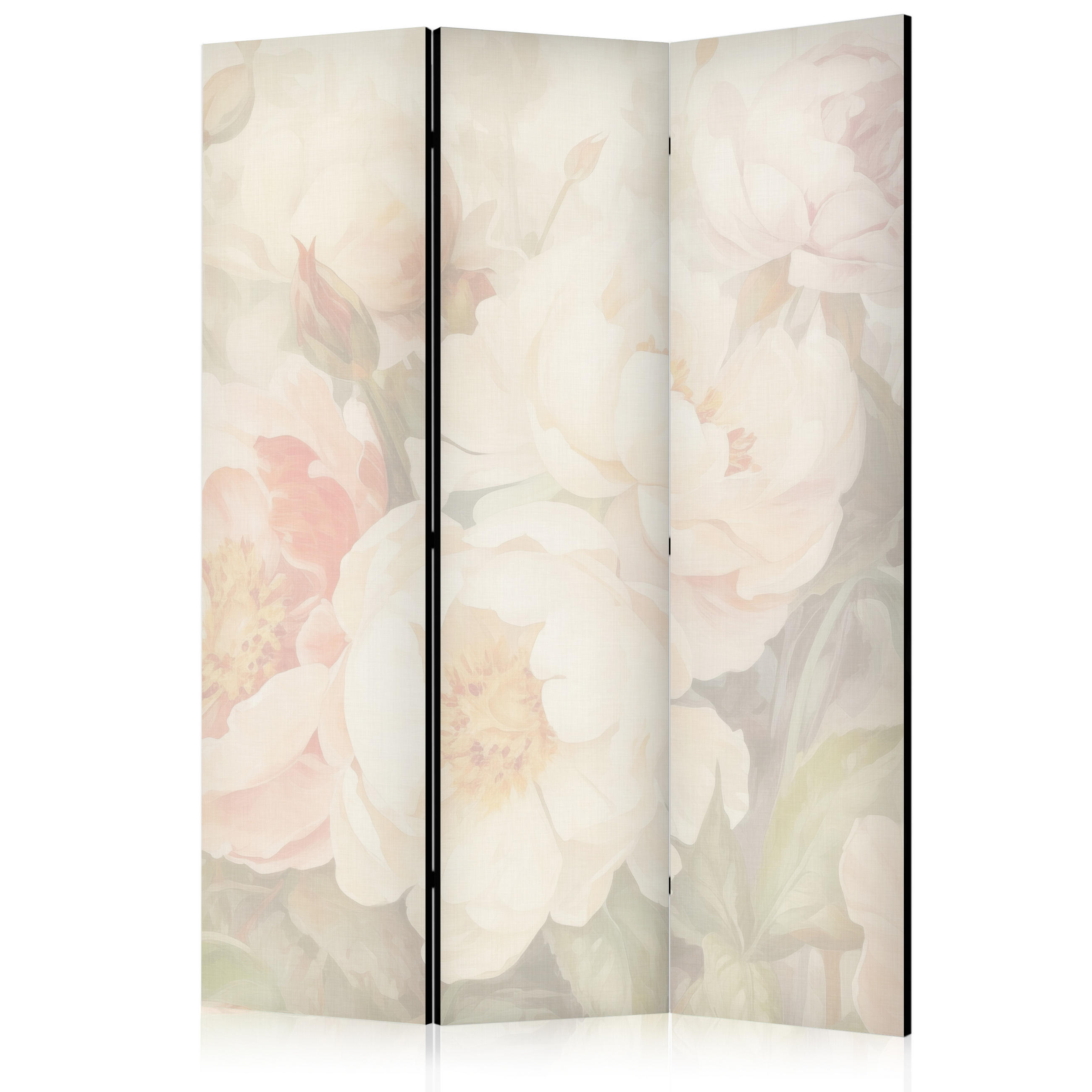 PARAVENT Akustik 3-tlg 135x172 cm Pfingstrosen Blumen - Creme, Holz/Textil (135/172/3cm) - Muralo