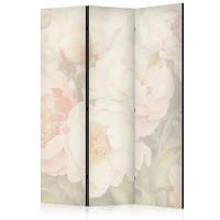PARAVENT Akustik 3-tlg 135x172 cm Pfingstrosen Blumen - Creme, Holz/Textil (135/172/3cm) - Muralo