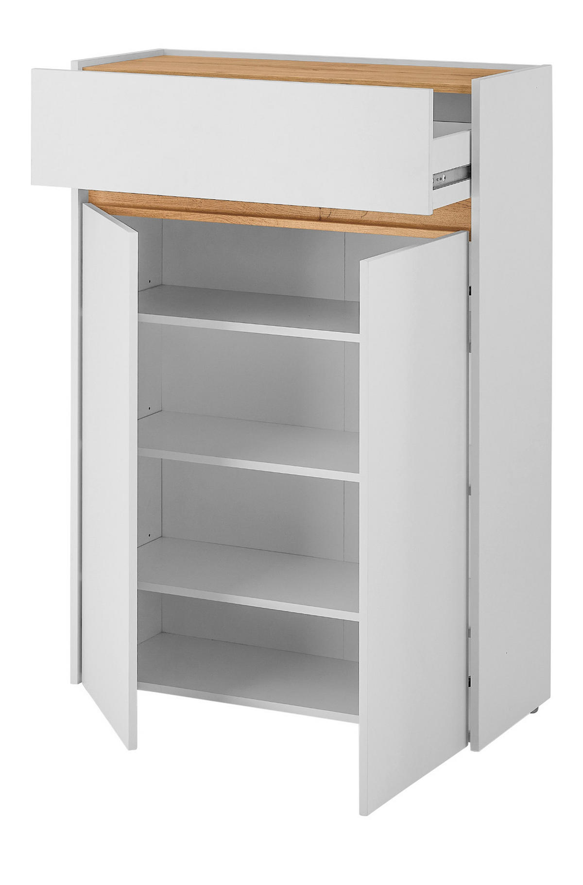 SCHUHSCHRANK weiß matt, Eiche Wotan, Flurkommode 85 x 122 cm - Eiche Wotan/Schwarz, Holzwerkstoff/Kunststoff (85/122/122cm) - Furn.Design