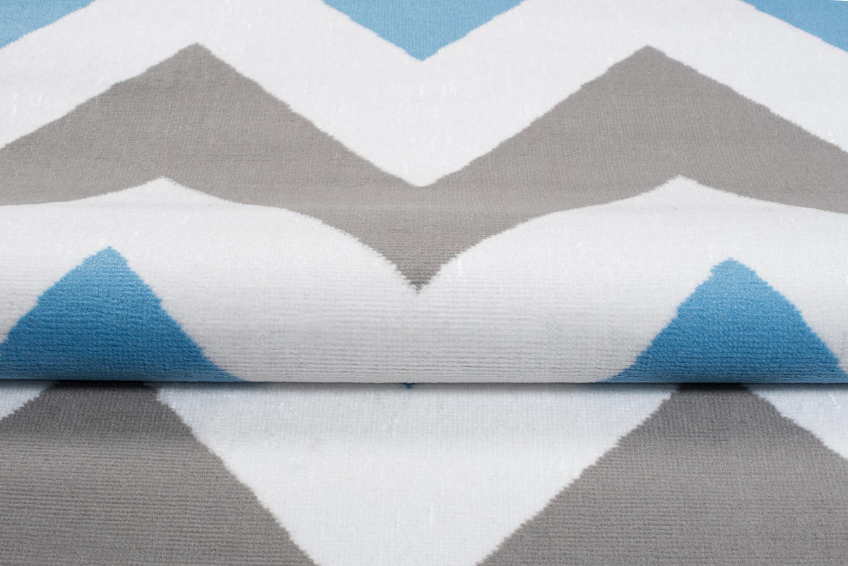 TEPPICH MAYA Blau Zig Zag Streifen 250/350 cm - Blau, Textil (250/350cm) - Tapiso