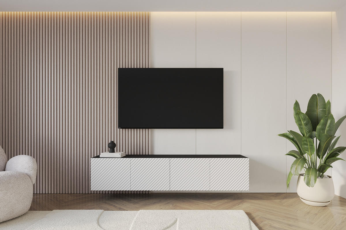 LOWBOARD ZENO-W 2x100x40x41 cm - Schwarz / Weiß - Weiß, Holzwerkstoff (200/40/41cm) - ALTDECOR