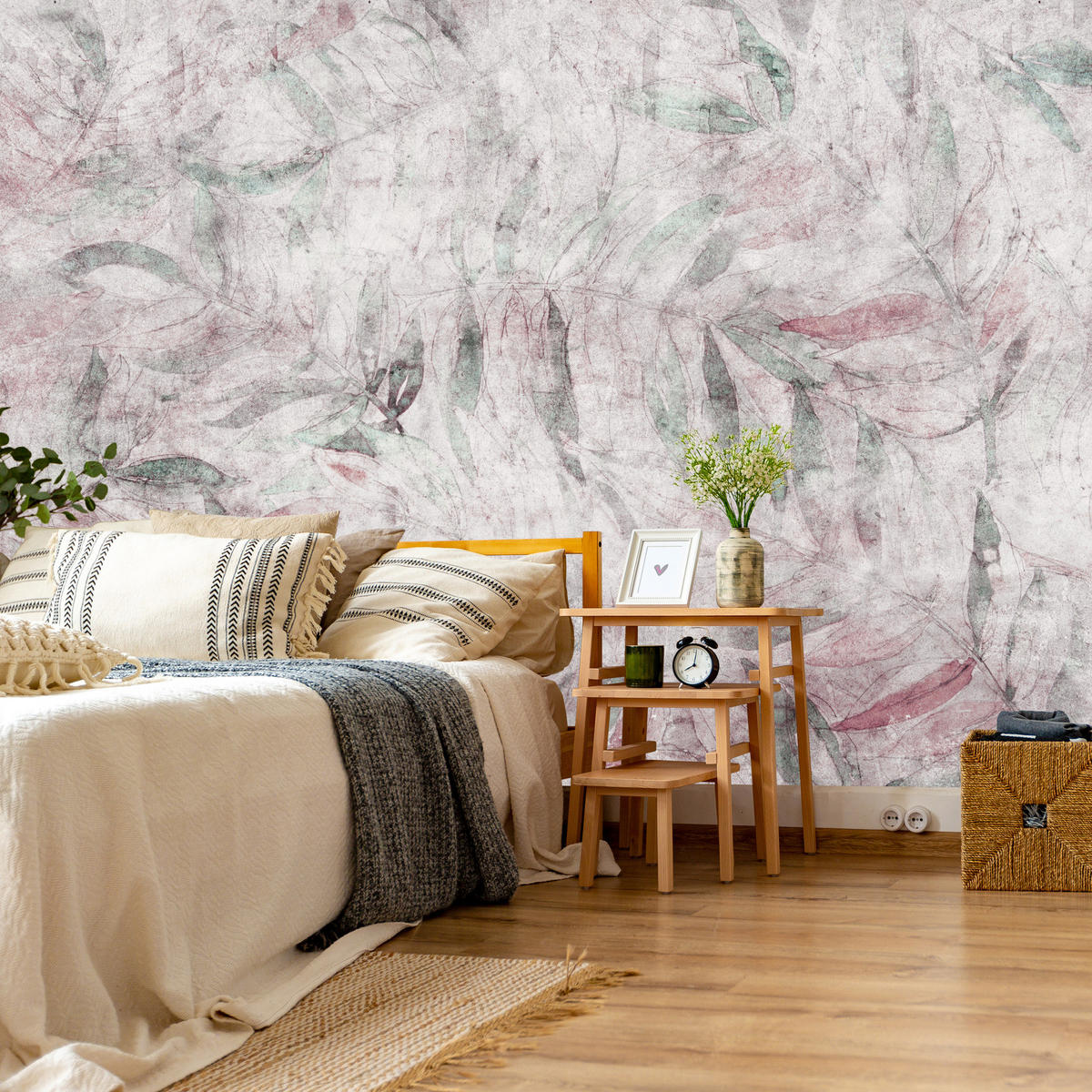 FOTOTAPETE Blätter Beton Abstraktion Vintage 150x105 - Violett/Rosa, Papier (150/105cm) - Muralo