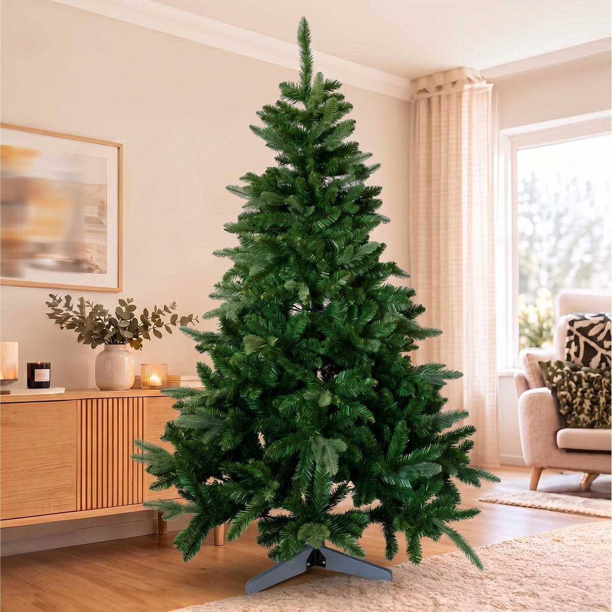 WEIHNACHTSBAUM Grün künstlich Nordmanntanne 210 cm ohne Beleuchtung - Dunkelgrün, Holz/Kunststoff (210cm) - Relaxdays
