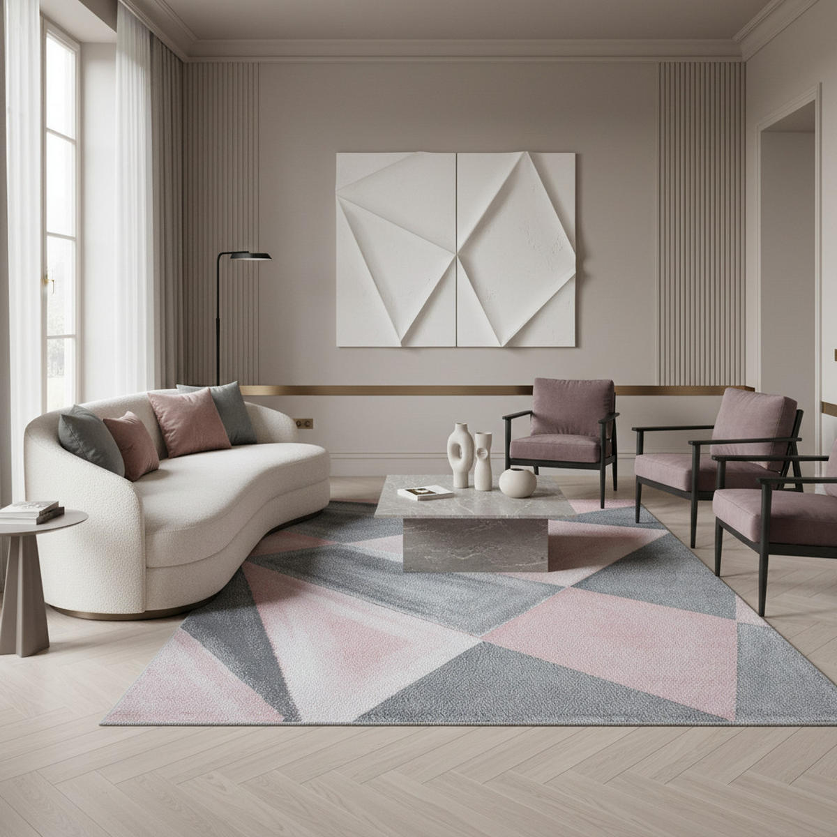 TEPPICH Kurzflor Geometrisch Polypropylen Wohnzimmer Pink Rechteckig 140x200 - Rosa, Textil (140/200cm) - KADIMA DESIGN