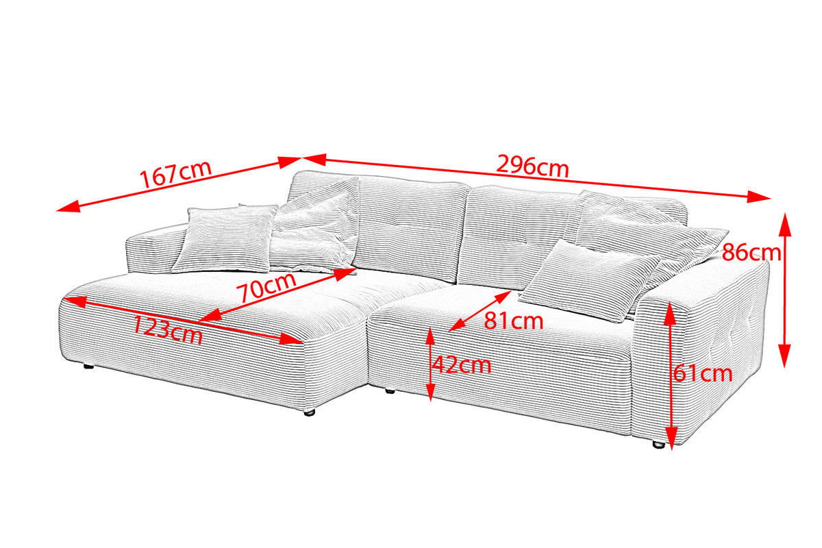 ECKSOFA XL MIKA Taupe Cord - Taupe/Schwarz, Kunststoff/Textil (296/167cm) - KAWOLA