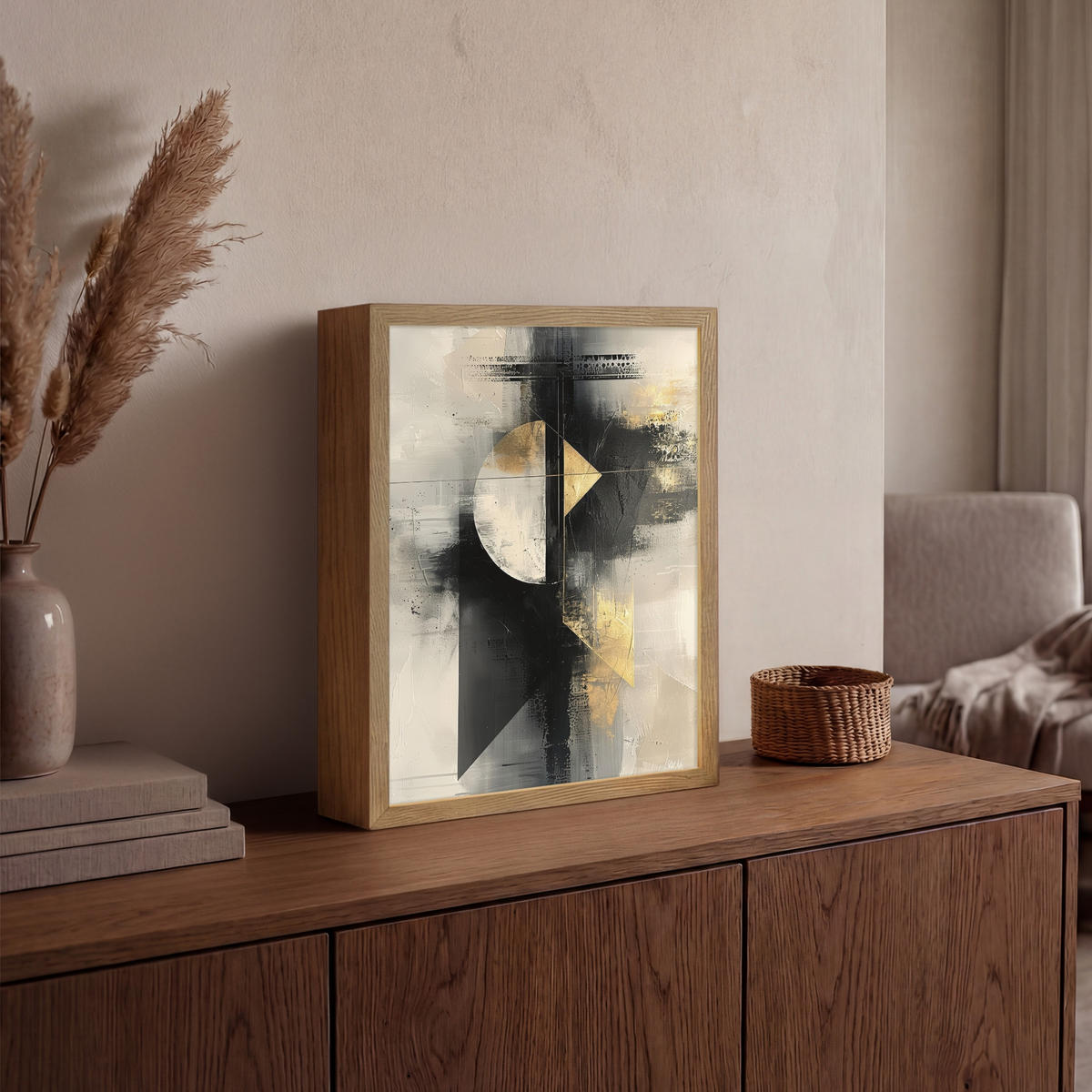 WANDLEUCHTE MIT AKKU Abstrakt - Schwarz - Farbe - Modern 30x40 cm - Grau, Holzwerkstoff (30/40/8cm) - OnlyWow