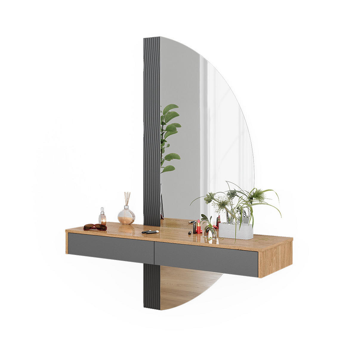 SCHMINKTISCH Melisa Grau 120 cm mit 2 Schubladen - Eichefarben/Grau, Holzwerkstoff (120/161.1/40cm) - Vicco