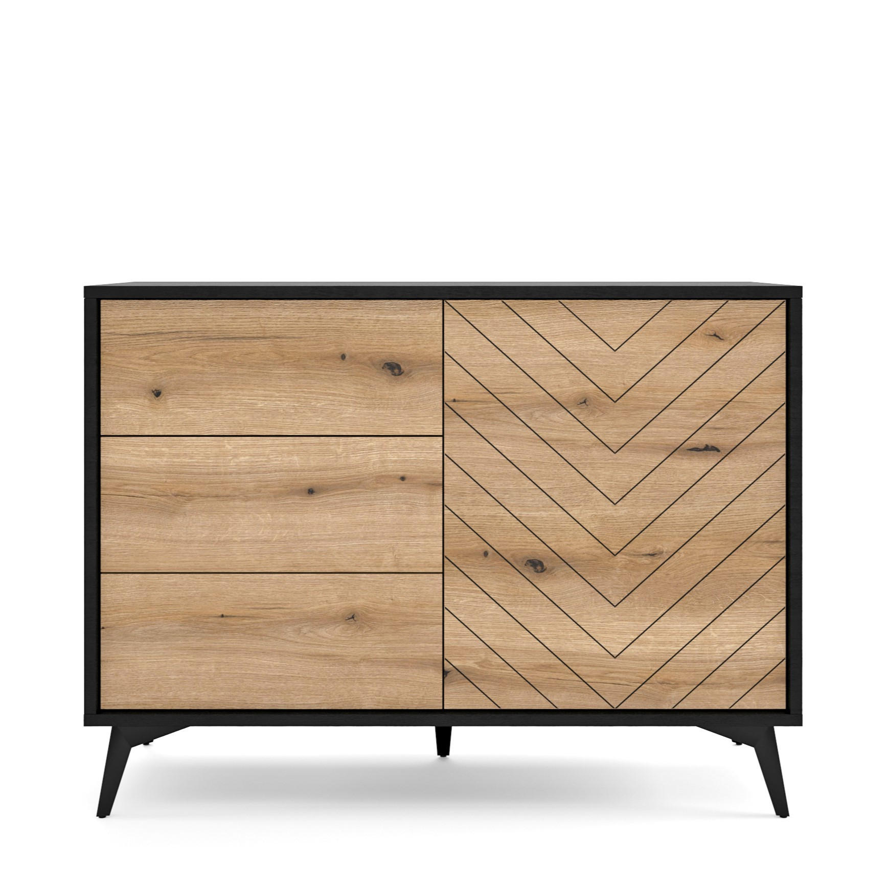 KOMMODE DIAMANTE 104/77/39 cm mit 3 Schubladen 1 Türen Schwarz - Schwarz/Eiche Artisan, Holzwerkstoff (104/77/39cm) - MASSENO