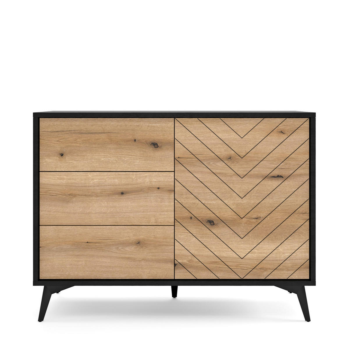 KOMMODE DIAMANTE 104/77/39 cm mit 3 Schubladen 1 Türen Schwarz - Schwarz/Eiche Artisan, Holzwerkstoff (104/77/39cm) - MASSENO