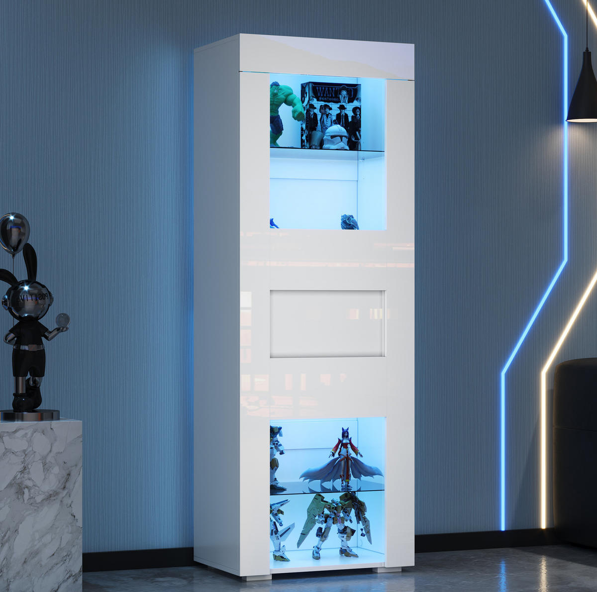 VITRINE mit LED 60 x 40 x 170 cm Hochglanz Weiß - Weiß, Glas (40/170/60cm) - Beauniv
