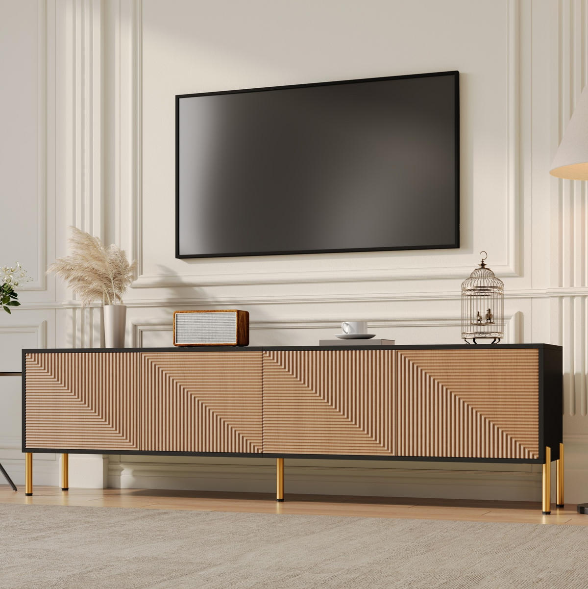 TV-SCHRANK mit 4 Türen 179 x 35 x 53,5 cm Schwarz/Natur - Schwarz, Holzwerkstoff (35/53.5/179cm) - Beauniv