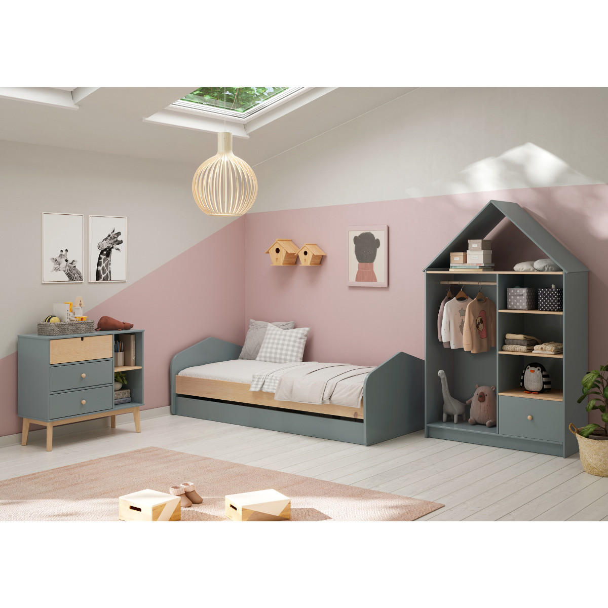 KLEIDERSCHRANK mit 3 Nischen, 1 Schublade und 1 Kleiderstange H180 cm 45/110/180 cm - Grün, Holzwerkstoff (45/180/110cm) - Calicosy