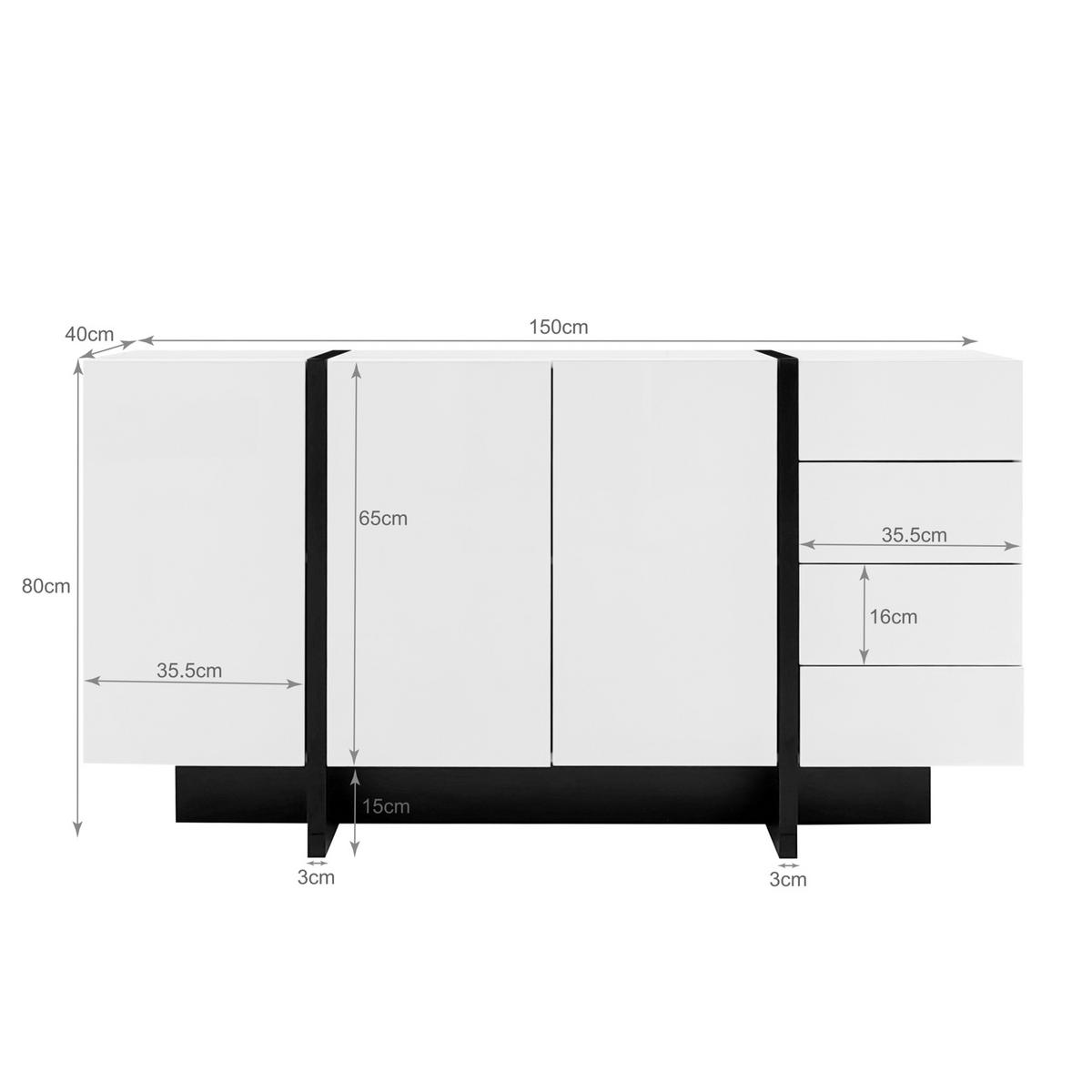 SIDEBOARD 150/40/80,5 cm weiß/schwarz aus MDF und Holzwerkstoff mit 2 Türen und 4 Schubladen - Weiß, Holzwerkstoff (150/80.5/40cm) - OKWISH